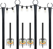 Load image into Gallery viewer, 10 Ft String Light Poles for Outside, 4 Pack Heavy-Duty Metal Poles for Outdoor Hanging Lights with Fence Brackets, Outdoor String Light Pole Stand for Patio, Backyard, Garden