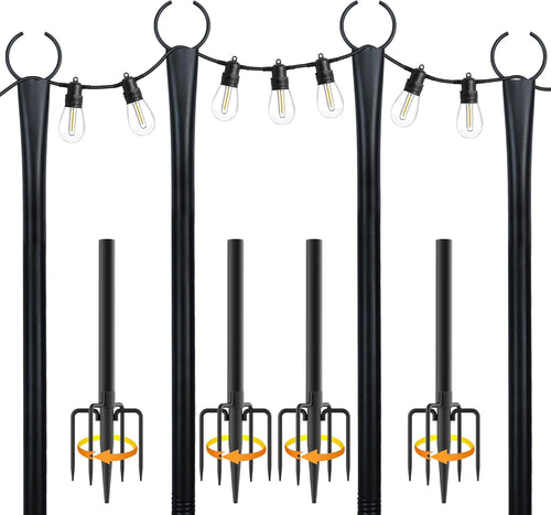 10 Ft String Light Poles for Outside, 4 Pack Heavy-Duty Metal Poles for Outdoor Hanging Lights with Fence Brackets, Outdoor String Light Pole Stand for Patio, Backyard, Garden