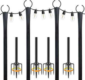 10 Ft String Light Poles for Outside, 4 Pack Heavy-Duty Metal Poles for Outdoor Hanging Lights with Fence Brackets, Outdoor String Light Pole Stand for Patio, Backyard, Garden