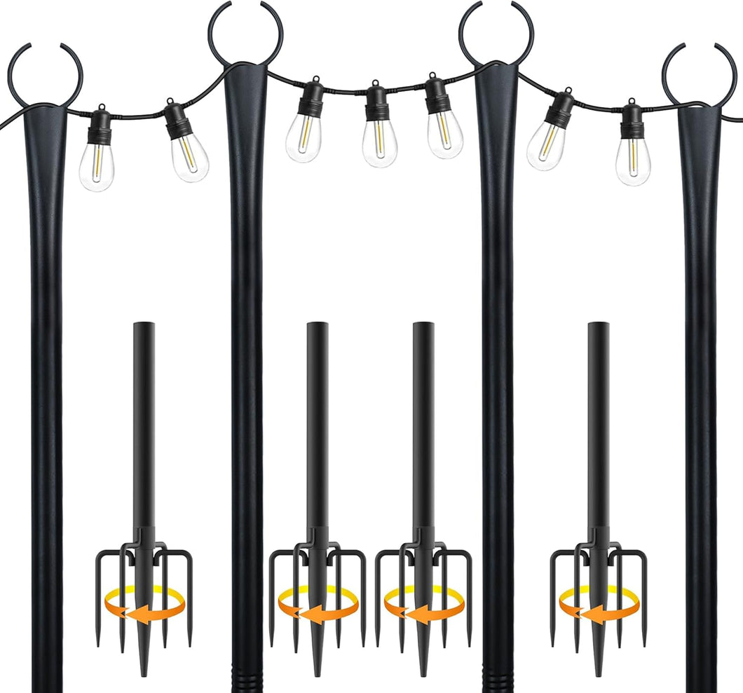 10 Ft String Light Poles for Outside, 4 Pack Heavy-Duty Metal Poles for Outdoor Hanging Lights with Fence Brackets, Outdoor String Light Pole Stand for Patio, Backyard, Garden