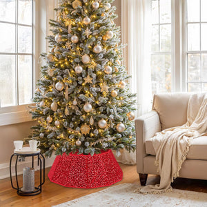 Sequin Christmas Tree Collar 31.5inch,Tree Skirt for Halloween Christmas Decoration 12-Sided Xmas Tree Base Cover (Red)