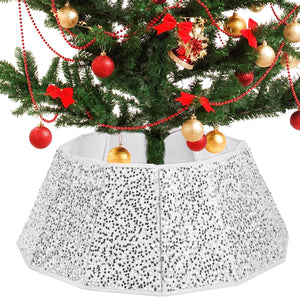 Sequin Christmas Tree Collar 31.5inch,Tree Skirt for Halloween Christmas Decoration 12-Sided Xmas Tree Base Cover(Silver)