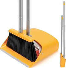 Load image into Gallery viewer, Broom and Dustpan Set with Long Handle 52&quot;, Standing Broom and Dust Pan Set for Home Kitchen Room Office Lobby Yellow
