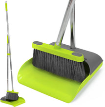 Load image into Gallery viewer, Broom and Standing Dustpan Set 50” Angle Broom with Long Handle Dust Pans for Kitchen Classroom Office Floor Sweeping-Green