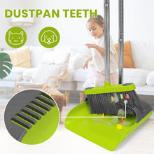 Load image into Gallery viewer, Broom and Standing Dustpan Set 50” Angle Broom with Long Handle Dust Pans for Kitchen Classroom Office Floor Sweeping-Green