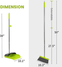 Load image into Gallery viewer, Broom and Standing Dustpan Set 50” Angle Broom with Long Handle Dust Pans for Kitchen Classroom Office Floor Sweeping-Green
