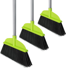 Load image into Gallery viewer, 3 Packs Indoor Brooms for Sweeping Hardwood Floor Green Angle Broom with 55” Long Handle for Kitchenette Floor Cleaning