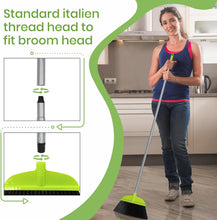 Load image into Gallery viewer, 3 Packs Indoor Brooms for Sweeping Hardwood Floor Green Angle Broom with 55” Long Handle for Kitchenette Floor Cleaning