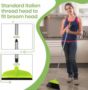 3 Packs Indoor Brooms for Sweeping Hardwood Floor Green Angle Broom with 55” Long Handle for Kitchenette Floor Cleaning