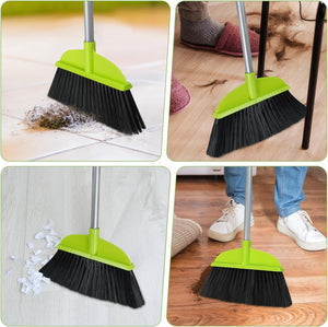 3 Packs Indoor Brooms for Sweeping Hardwood Floor Green Angle Broom with 55” Long Handle for Kitchenette Floor Cleaning