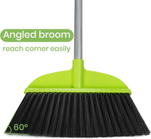 Load image into Gallery viewer, 3 Packs Indoor Brooms for Sweeping Hardwood Floor Green Angle Broom with 55” Long Handle for Kitchenette Floor Cleaning