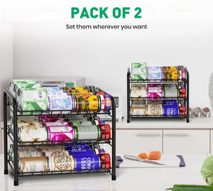 Pack of 2 Can Storage Organizer Pantry, Canned Food Organizers for Kitchen Dispenses 72 Cans-Black
