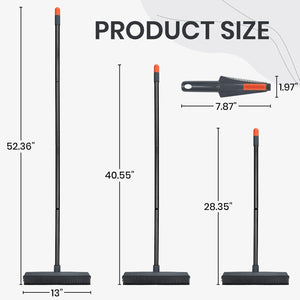 Pet Hair Removal Rubber Broom with Squeegee Carpet Rake for Fluff Rug Silicone Broom for Hardwood Floor