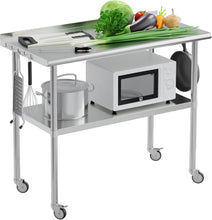Load image into Gallery viewer, Stainless Steel Table for Prep &amp; Work 24x48 with Backsplash,Wheels,Hooks - Adjustable Height,Work Tables with Undershelf, Easy Assembly, Ideal for Kitchen, Restaurant, Hotel, Home