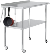 Load image into Gallery viewer, Stainless Steel Table for Prep &amp; Work 24x48 with Backsplash,Wheels,Hooks - Adjustable Height,Work Tables with Undershelf, Easy Assembly, Ideal for Kitchen, Restaurant, Hotel, Home