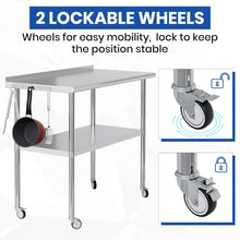 Load image into Gallery viewer, Stainless Steel Table for Prep &amp; Work 24x48 with Backsplash,Wheels,Hooks - Adjustable Height,Work Tables with Undershelf, Easy Assembly, Ideal for Kitchen, Restaurant, Hotel, Home