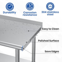 Load image into Gallery viewer, Stainless Steel Table for Prep &amp; Work 24x48 with Backsplash,Wheels,Hooks - Adjustable Height,Work Tables with Undershelf, Easy Assembly, Ideal for Kitchen, Restaurant, Hotel, Home