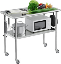 Load image into Gallery viewer, Stainless Steel Work Table 24x48 for Prep with Wheels and Hooks - Adjustable Height, Mobile Large Workspace, Easy Assembly, Ideal for Kitchen, Restaurant, Home, Workshop,Hotel