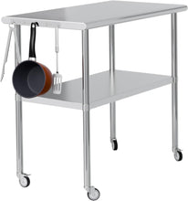 Load image into Gallery viewer, Stainless Steel Work Table 24x48 for Prep with Wheels and Hooks - Adjustable Height, Mobile Large Workspace, Easy Assembly, Ideal for Kitchen, Restaurant, Home, Workshop,Hotel
