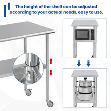 Load image into Gallery viewer, Stainless Steel Work Table 24x48 for Prep with Wheels and Hooks - Adjustable Height, Mobile Large Workspace, Easy Assembly, Ideal for Kitchen, Restaurant, Home, Workshop,Hotel