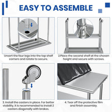 Load image into Gallery viewer, Stainless Steel Work Table 24x48 for Prep with Wheels and Hooks - Adjustable Height, Mobile Large Workspace, Easy Assembly, Ideal for Kitchen, Restaurant, Home, Workshop,Hotel