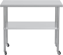 Load image into Gallery viewer, Stainless Steel Work Table 24x48 for Prep with Wheels and Hooks - Adjustable Height, Mobile Large Workspace, Easy Assembly, Ideal for Kitchen, Restaurant, Home, Workshop,Hotel