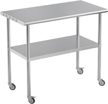 Load image into Gallery viewer, Stainless Steel Work Table 24x48 for Prep with Wheels and Hooks - Adjustable Height, Mobile Large Workspace, Easy Assembly, Ideal for Kitchen, Restaurant, Home, Workshop,Hotel