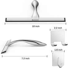 Load image into Gallery viewer, All-Purpose Stainless Steel Shower Squeegee for Shower Glass Door with 2 Adhesive Hooks, Bathroom Cleaner Tool Household Window Mirror Squeegee , Cleaning Tile Wall, Car, 10 Inch Silver
