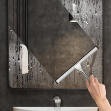 Load image into Gallery viewer, All-Purpose Stainless Steel Shower Squeegee for Shower Glass Door with 2 Adhesive Hooks, Bathroom Cleaner Tool Household Window Mirror Squeegee , Cleaning Tile Wall, Car, 10 Inch Silver
