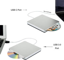 Load image into Gallery viewer, Treelen External CD DVD Drive USB C CD DVD Burner/Writer Slim Portable Slot in CD DVD Reader for MacBook Pro/Air/Mac/Laptop/Windows10 (Sliver)