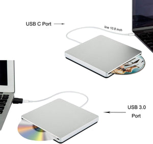 Treelen External CD DVD Drive USB C CD DVD Burner/Writer Slim Portable Slot in CD DVD Reader for MacBook Pro/Air/Mac/Laptop/Windows10 (Sliver)