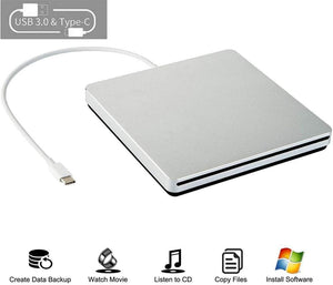 Treelen External CD DVD Drive USB C CD DVD Burner/Writer Slim Portable Slot in CD DVD Reader for MacBook Pro/Air/Mac/Laptop/Windows10 (Sliver)