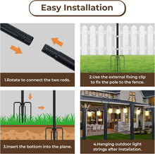 Load image into Gallery viewer, 10 Ft String Light Poles for Outside, 4 Pack Heavy-Duty Metal Poles for Outdoor Hanging Lights with Fence Brackets, Outdoor String Light Pole Stand for Patio, Backyard, Garden