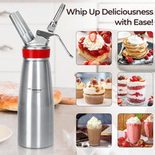 Load image into Gallery viewer, Whipped Cream Dispenser Professional Whip Cream Canister Whipped Cream Maker with 3 Decorating Stainless Nozzles (Aluminum)