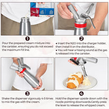 Load image into Gallery viewer, Whipped Cream Dispenser Professional Whip Cream Canister Whipped Cream Maker with 3 Decorating Stainless Nozzles (Aluminum)