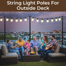 Load image into Gallery viewer, 10 Ft String Light Poles for Outside, 4 Pack Heavy-Duty Metal Poles for Outdoor Hanging Lights with Fence Brackets, Outdoor String Light Pole Stand for Patio, Backyard, Garden