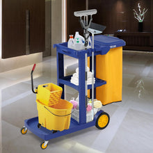 Load image into Gallery viewer, Treelen Commercial Traditional Cleaning 3-Shelf Janitorial Cart, 500 Lbs Capacity Housekeeping Cart, Wheeled with Yellow VinylBag and Cover w Lid, Blue