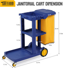 Load image into Gallery viewer, Treelen Commercial Traditional Cleaning 3-Shelf Janitorial Cart, 500 Lbs Capacity Housekeeping Cart, Wheeled with Yellow VinylBag and Cover w Lid, Blue