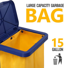 Load image into Gallery viewer, Treelen Commercial Traditional Cleaning 3-Shelf Janitorial Cart, 500 Lbs Capacity Housekeeping Cart, Wheeled with Yellow VinylBag and Cover w Lid, Blue