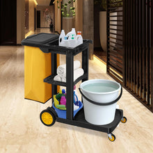 Load image into Gallery viewer, Treelen Commercial Traditional Cleaning 3-Shelf Janitorial Cart, 500 Lbs Capacity Housekeeping Cart, Wheeled with Yellow VinylBag and Cover w Lid, Black