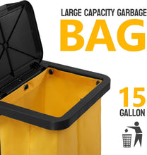 Load image into Gallery viewer, Treelen Commercial Traditional Cleaning 3-Shelf Janitorial Cart, 500 Lbs Capacity Housekeeping Cart, Wheeled with Yellow VinylBag and Cover w Lid, Black