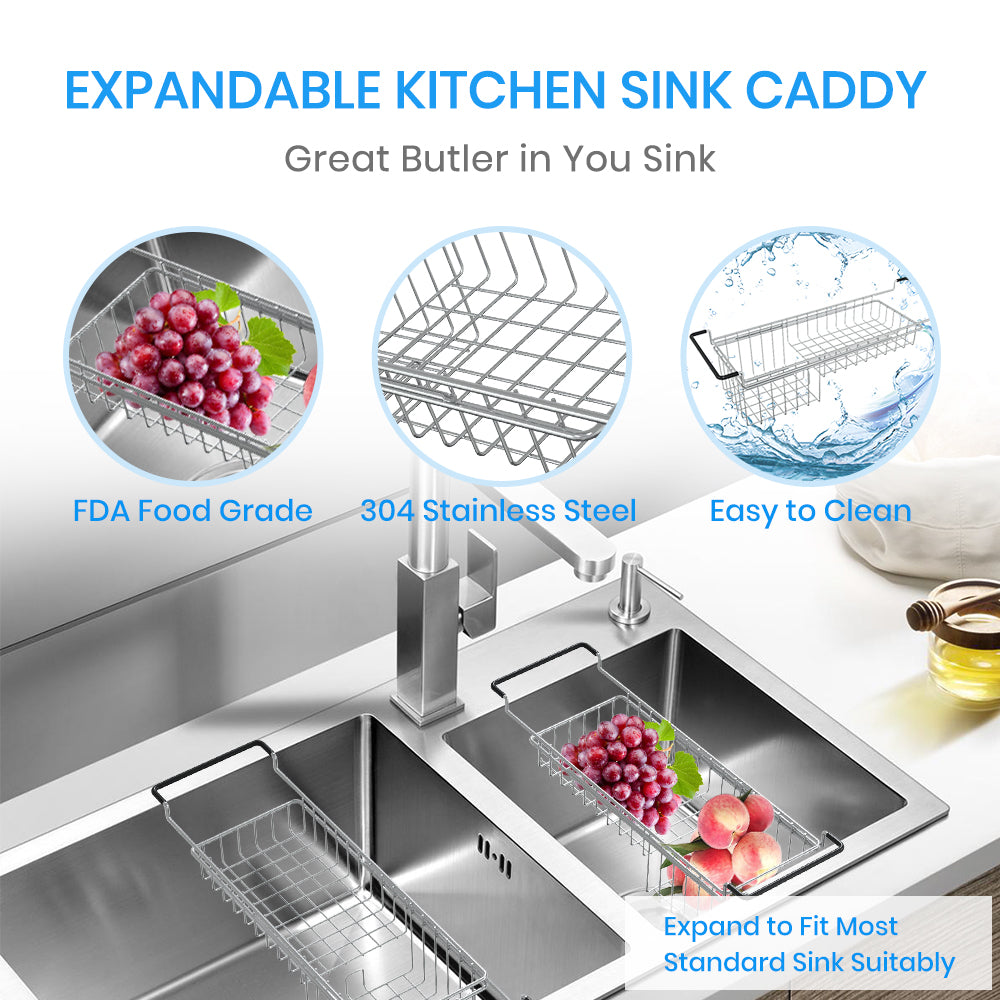 Sponge Holder for Kitchen Sink, Kitchen Sink Caddy, Rustproof 304 Stainless  Steel Dish Sponge Organizer with Divider, Dish Soap Dispenser Brush Holder