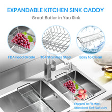 Load image into Gallery viewer, Sink Caddy Sponge Holder Sponge Organizer Caddy Rag Detergent Brush Dishwashing Liquid Rack Expandable 14-3/4&quot; to 20&quot; Stainless Steel