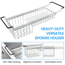 Load image into Gallery viewer, Sink Caddy Sponge Holder Sponge Organizer Caddy Rag Detergent Brush Dishwashing Liquid Rack Expandable 14-3/4&quot; to 20&quot; Stainless Steel