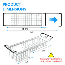 Load image into Gallery viewer, Sink Caddy Sponge Holder Sponge Organizer Caddy Rag Detergent Brush Dishwashing Liquid Rack Expandable 14-3/4&quot; to 20&quot; Stainless Steel