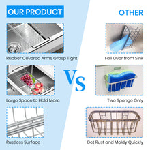 Load image into Gallery viewer, Sink Caddy Sponge Holder Sponge Organizer Caddy Rag Detergent Brush Dishwashing Liquid Rack Expandable 14-3/4&quot; to 20&quot; Stainless Steel