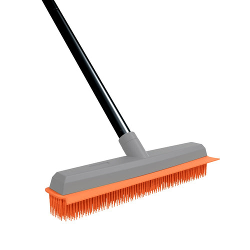 Rubber Broom Pet Hair Broom with Squeege Push Broom Carpet Rake