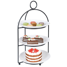 Load image into Gallery viewer, Cupcake Stand 3 Tiered Cake Dessert Fruit Cookies Appetizer Display Stand for Dessert Table Tiered Serving Tray Stand with 3 Melamine Plates 9 inch Width