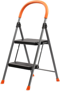 2-Step Ladder, 330lbs Capacity Folding Metal Step Stool for Adults, Portable Step Ladder, Anti-Slip, Sturdy （New Color）