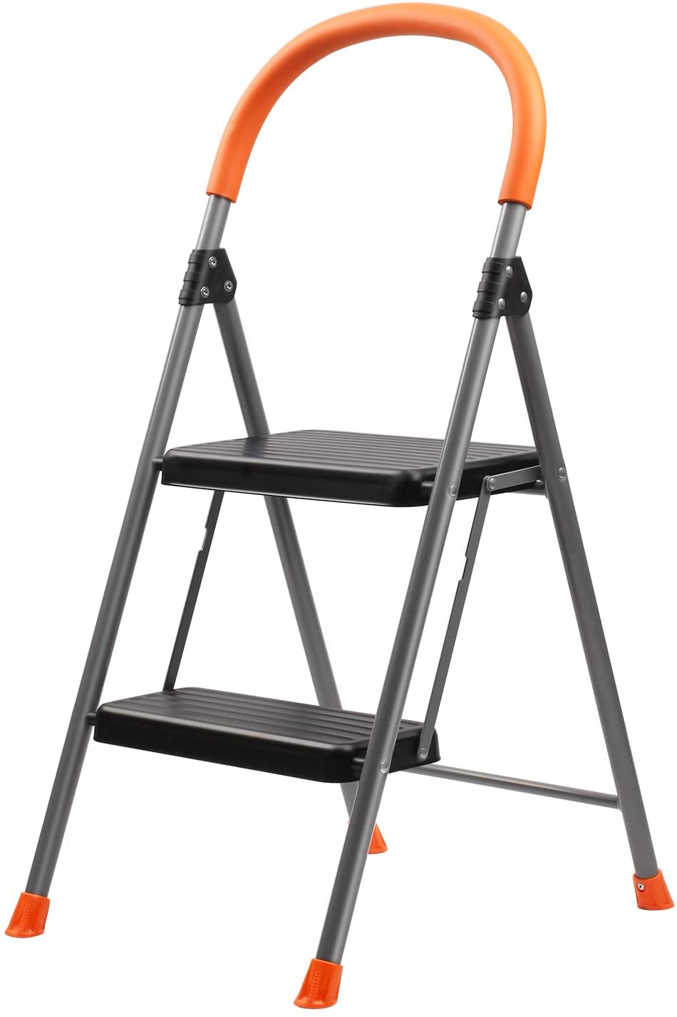 2-Step Ladder, 330lbs Capacity Folding Metal Step Stool for Adults, Portable Step Ladder, Anti-Slip, Sturdy （New Color）